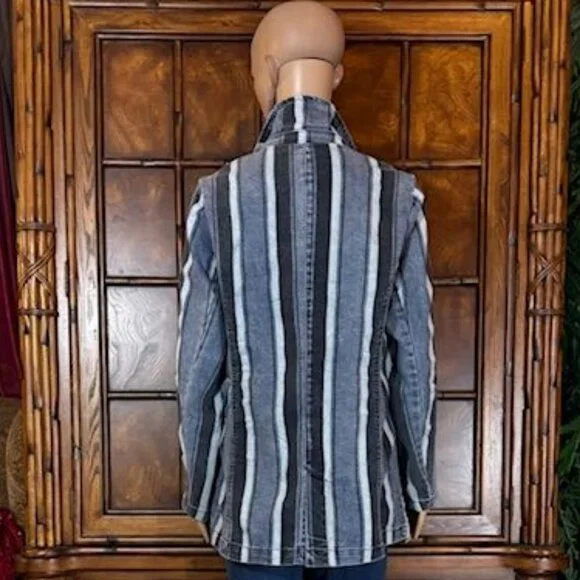 DG2 Multi Wash Stripe Stretch Cotton Blend Denim Blazer - Picture 3 of 12